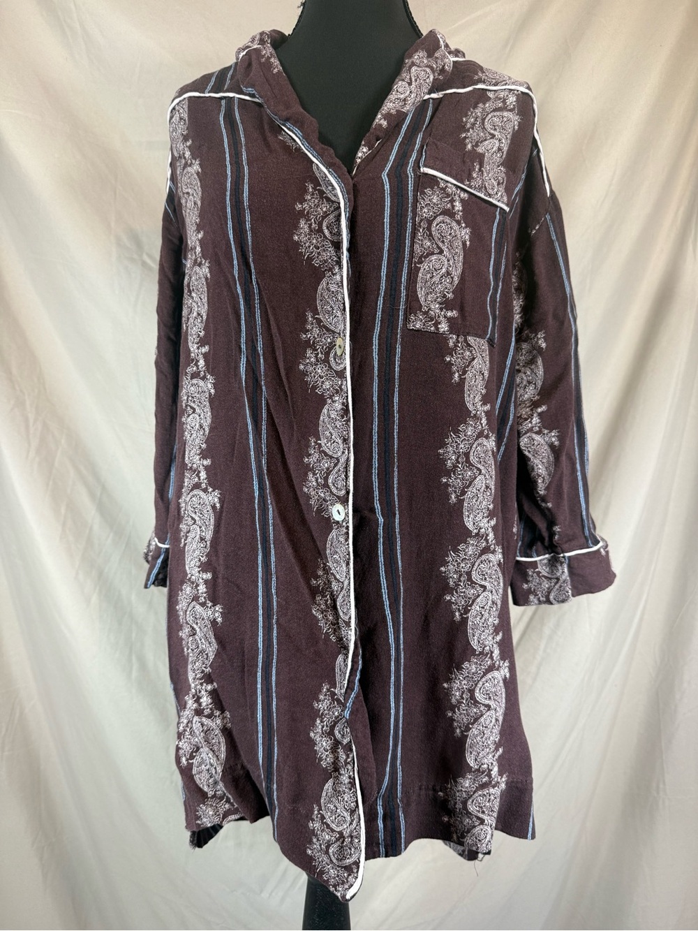 Intimately Free People Oversized Paisley Stripe Sleep Shirt/Tunic - Size Small